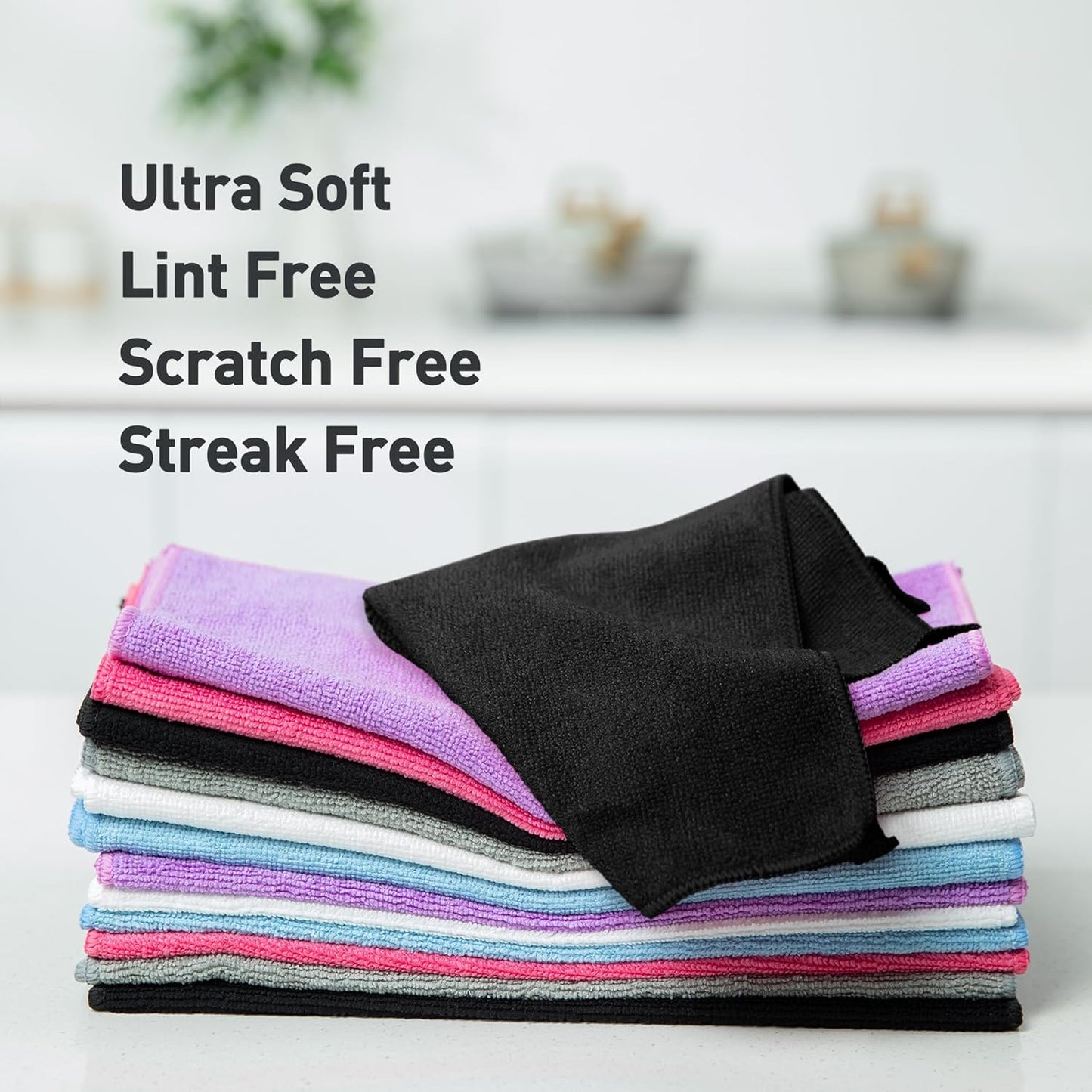 Black Microfiber Cleaning Cloth 13"x13", Ultra Soft Absorbent Microfiber Cleaning Rags for