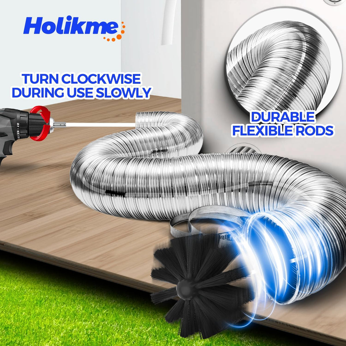 Holikme 50 Feet Dryer Vent Cleaner Kit Lint Remover Flexible Dryer Vent Cleaning Brush Extends Up