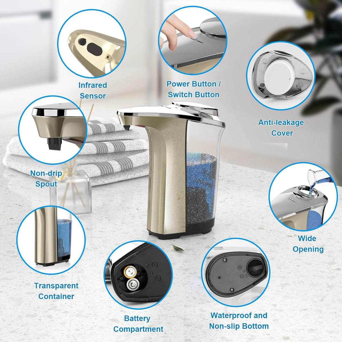 Automatic Soap Dispenser, Touchless Dish soap Dispenser 17oz/500ml with Upgraded Infrared Sensor, 5
