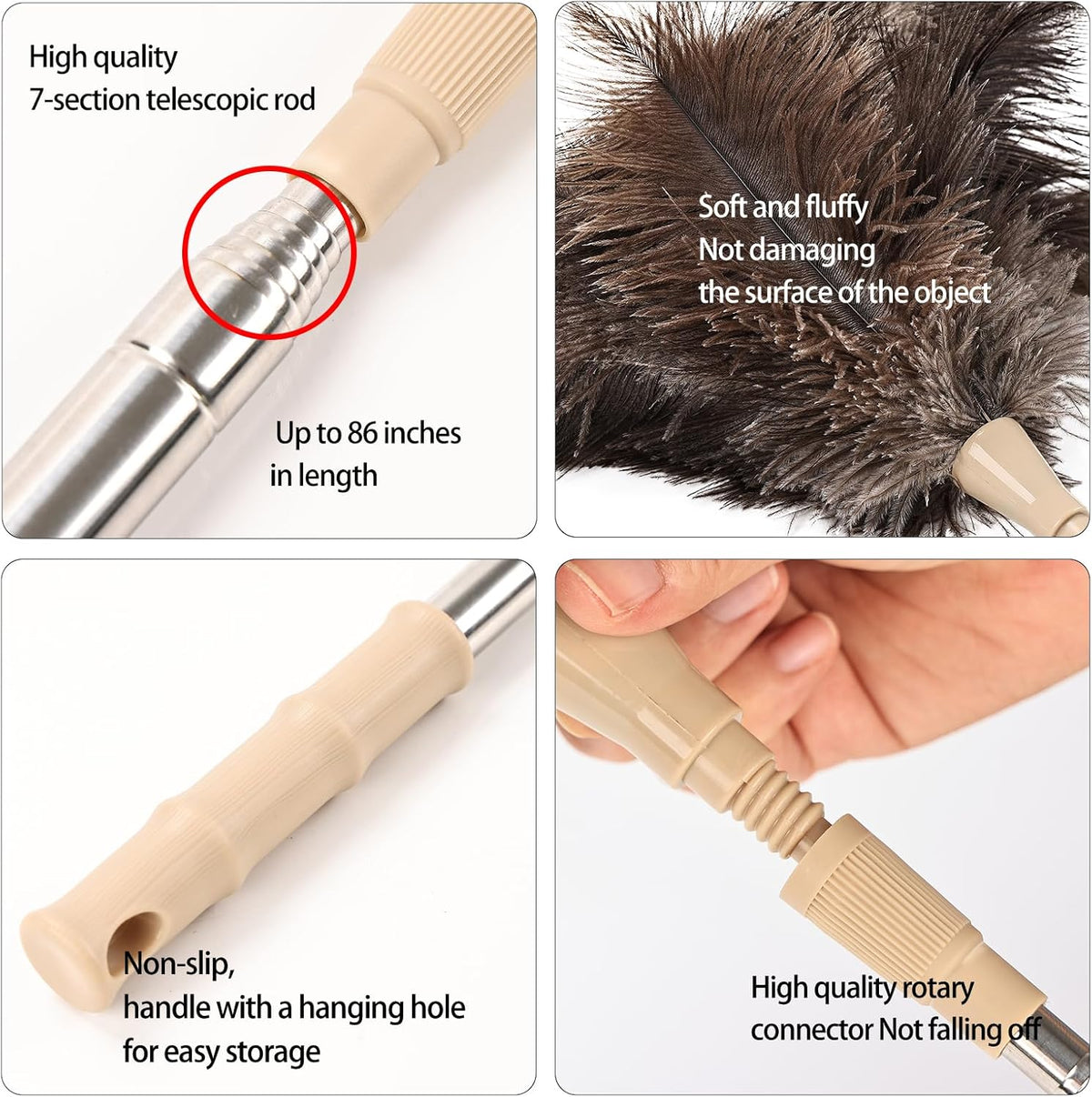 Extendable Cleaning Duster 94 Inch - Long Telescoping Ostrich Feather Dusters with Stainless Steel