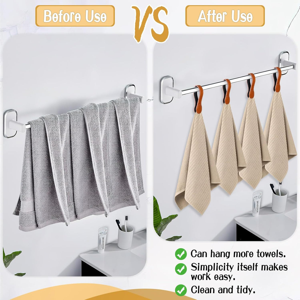 4 PCS Genuine Leather Towel Clips for Kitchen, Magnetic Hand Clips, Towel Holder with Magnet for