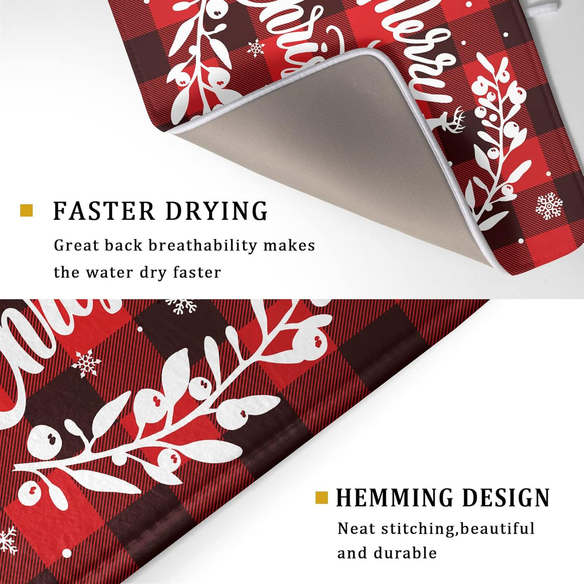 Merry Christmas Dish Drying Mat 18x24 Inch for Christmas Kitchen Counter Decor Absorbent Reversible