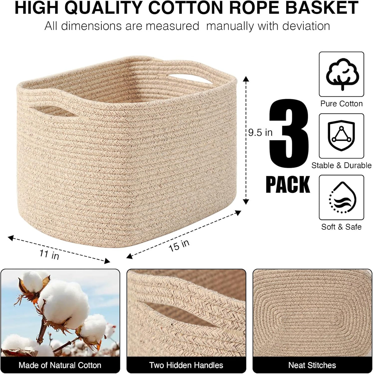 Decorative Storage Baskets for Organizing Shelves, Toy Basket for Nursery, Woven Cotton Rope