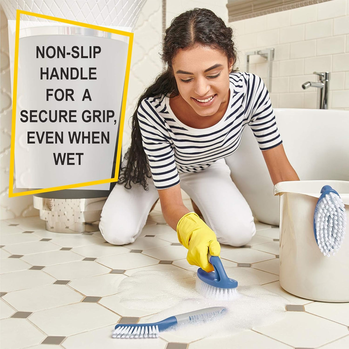 Scrub Brush Set of 3pcs - Cleaning Shower Scrubber with Ergonomic Handle and Durable Bristles