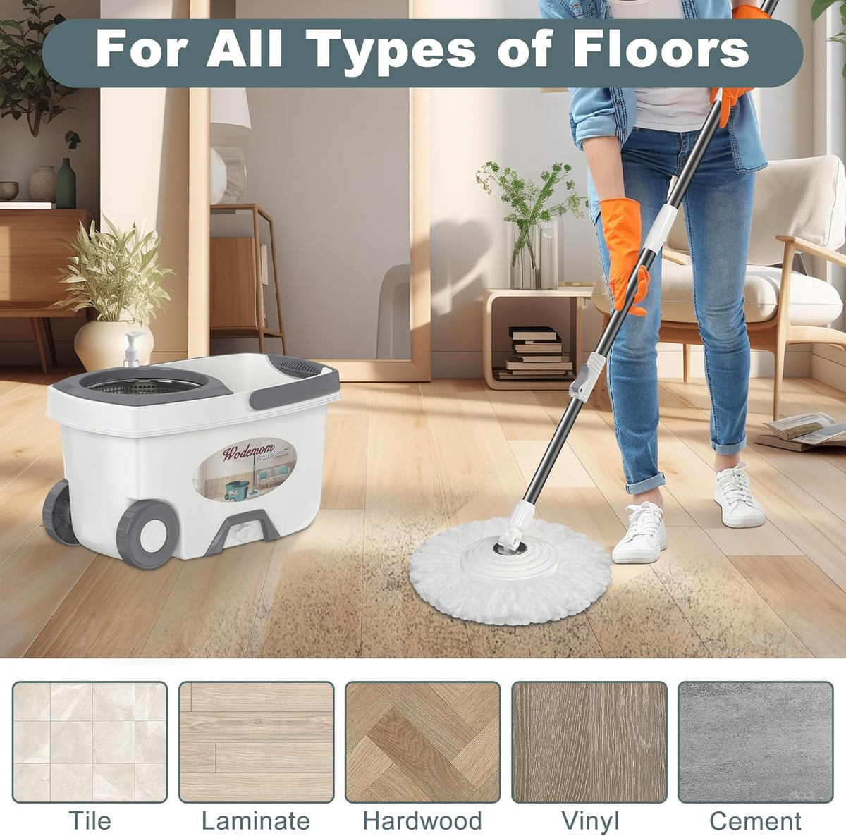 Mop and Bucket with Wringer Set,Spin Mop and Bucket System, Mops for Floor Cleaning,Household