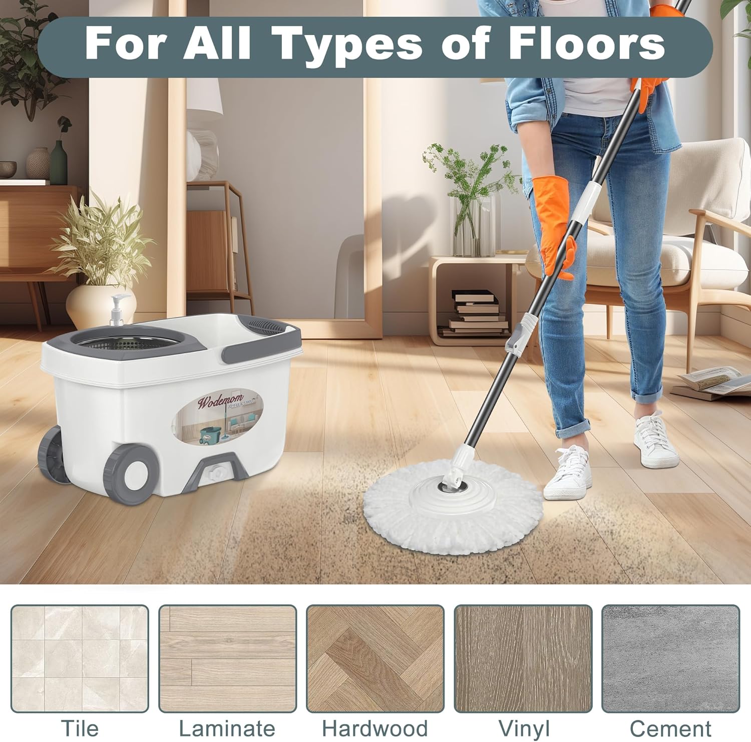 Mop and Bucket with Wringer Set,Spin Mop and Bucket System, Mops for Floor Cleaning,Household