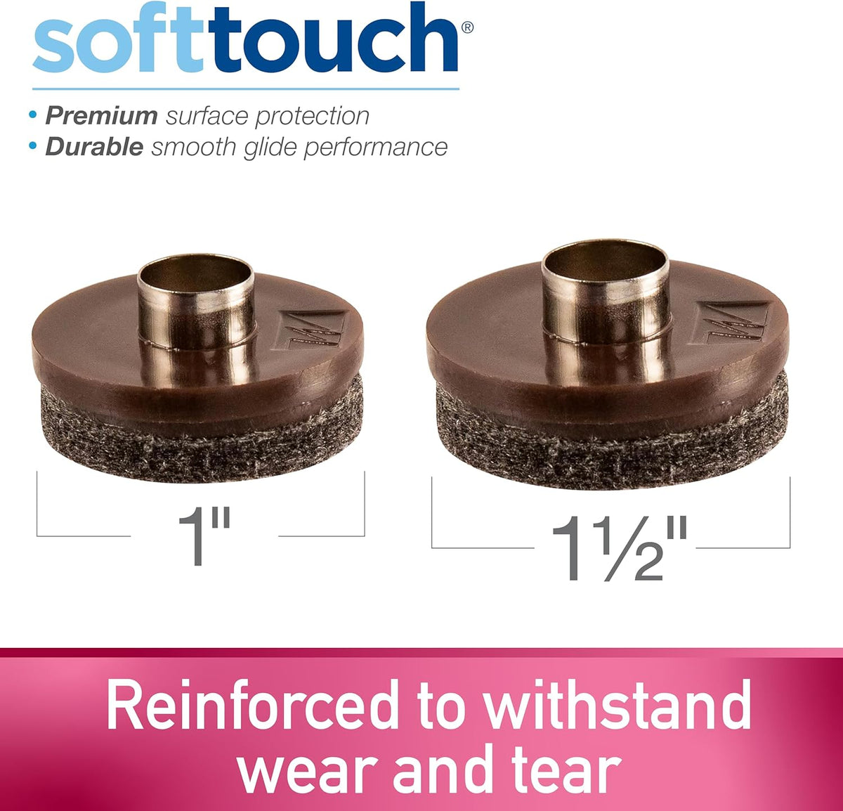 Nail-on, Heavy Duty Felt Pads for Wood Furniture and Hard Surfaces Value Pack (20 piece) - Walnut