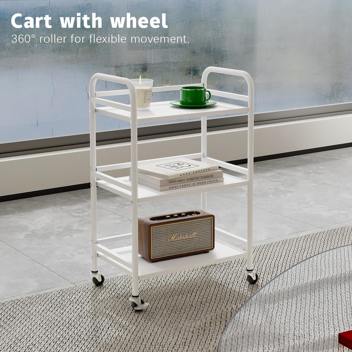 HDANI 3 Tier Rolling Cart Shelves,Heavy Duty Multifunctional Metal Frame-Supports 22 Lbs Per