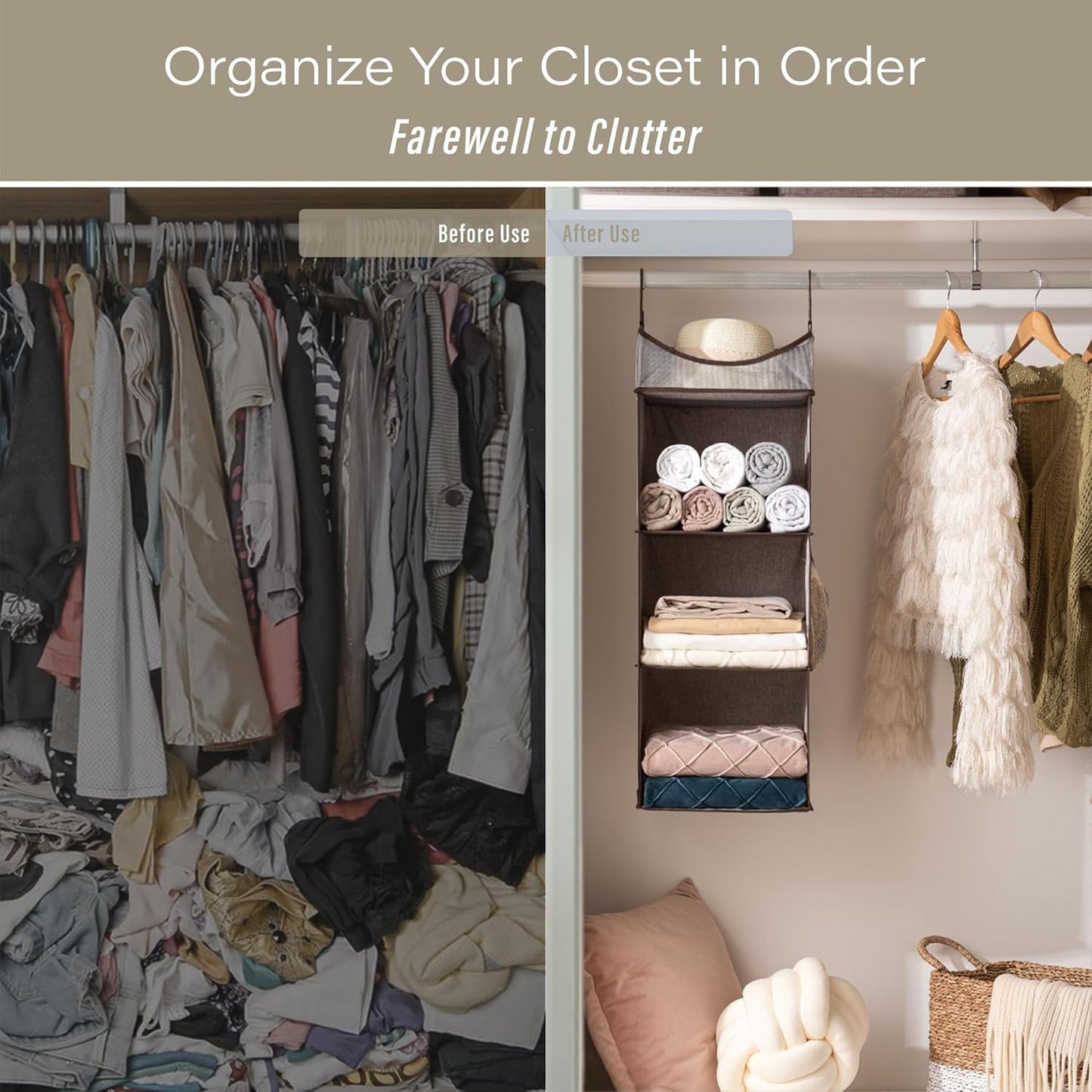 StorageWorks Hanging Closet Organizer, 3-Shelf Shelves with Top Shelf, 12" W x 12" D x 35 ¼"H