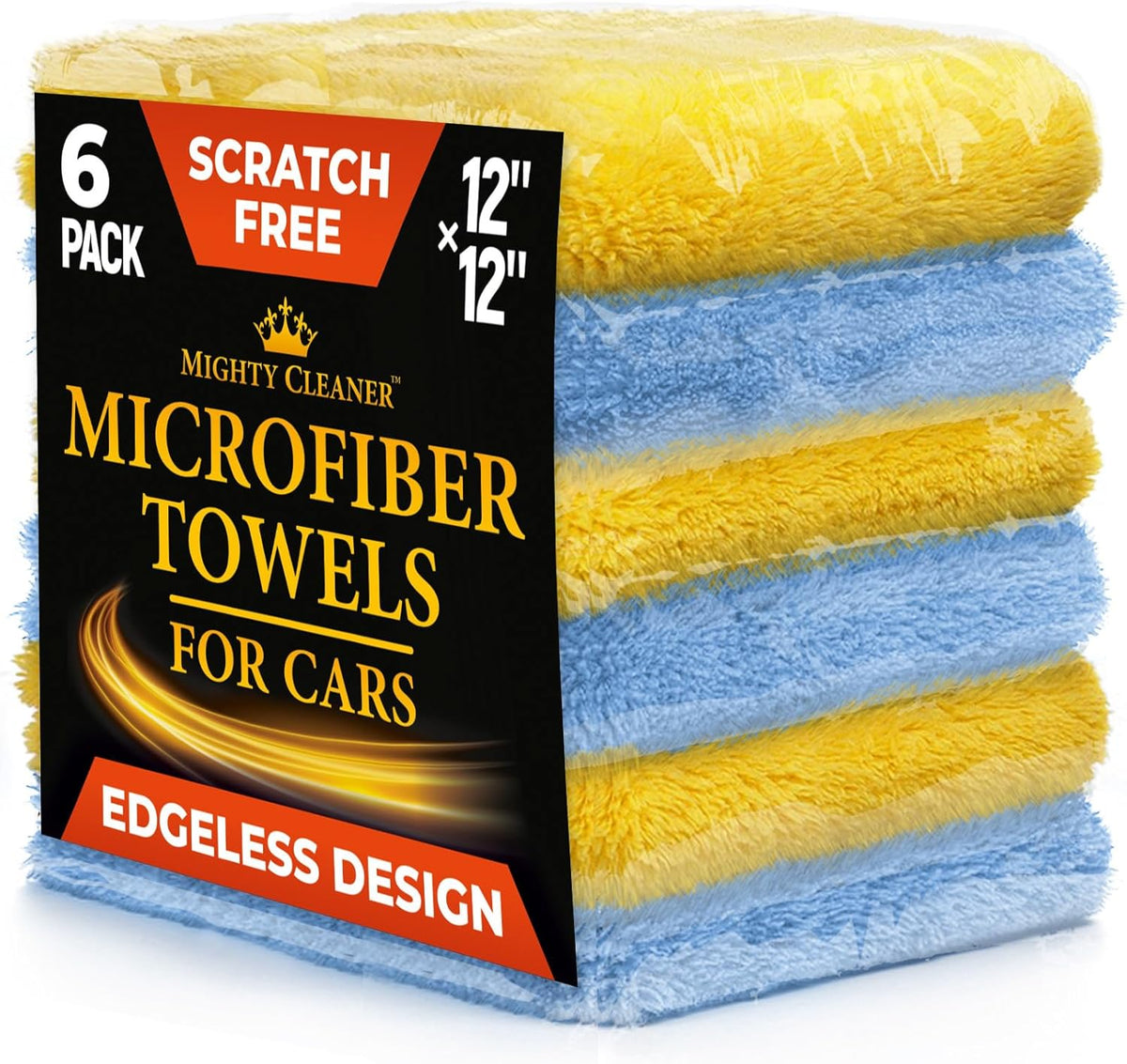 Edgeless Microfiber Towels for Cars – 6pk (12”x12”) - 540 GSM - Super Soft Detailing & Buffing