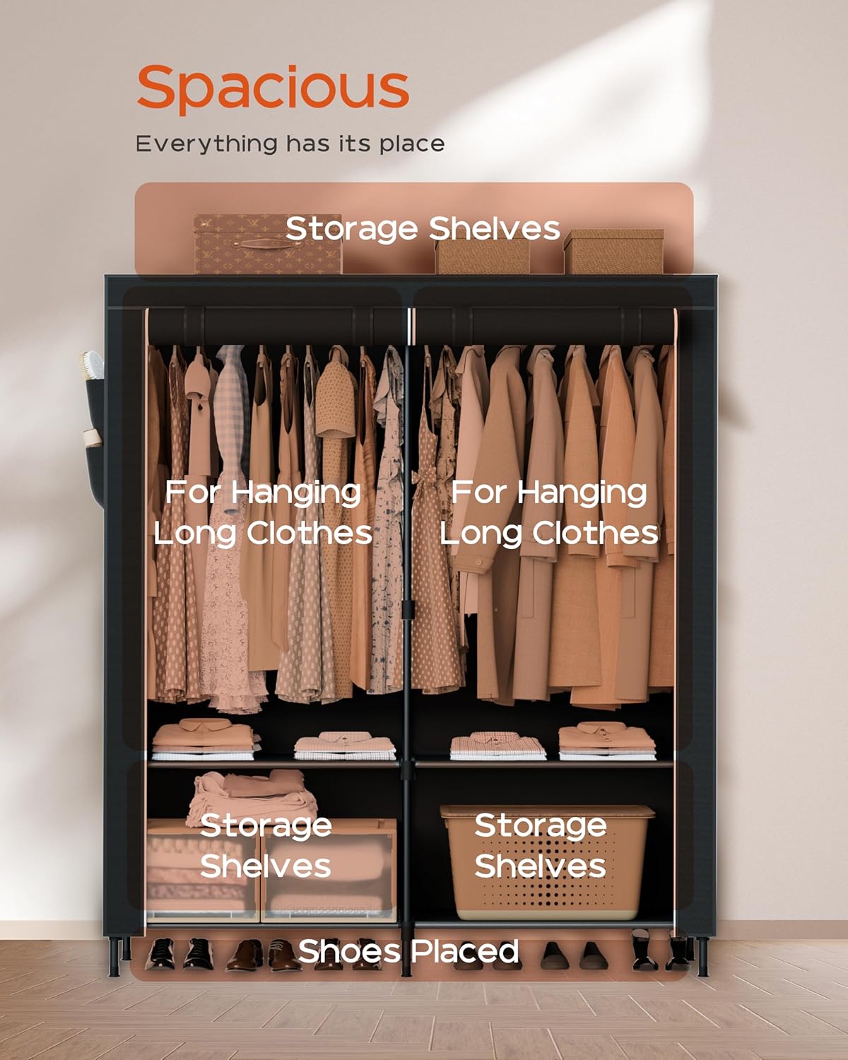 Portable Closet, 54.3 Inch Large Capacity Wardrobe Closet with Cover, Clothes Storage Organizer