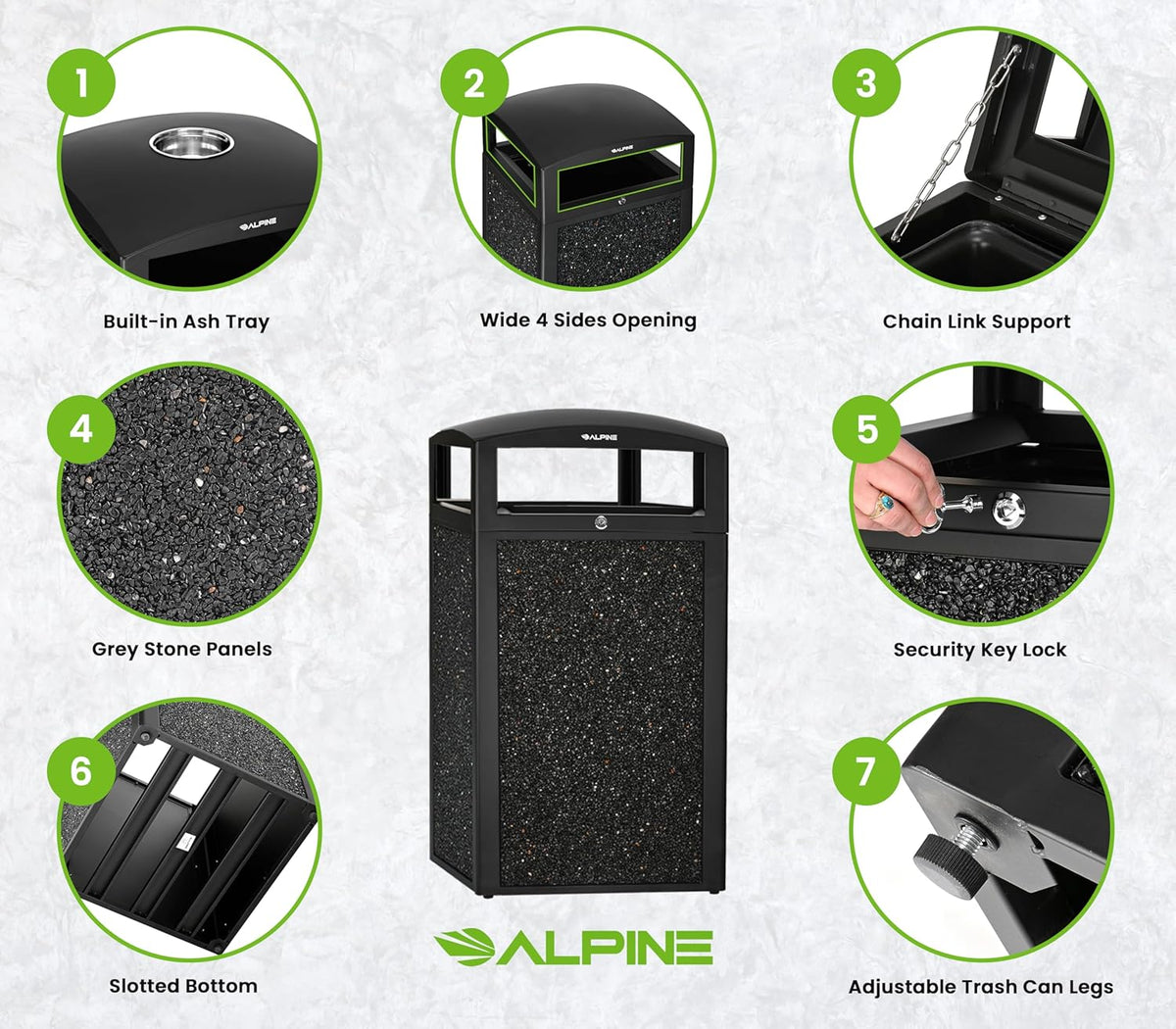Alpine Outdoor Commercial Trash Can with Lid - 40 Gallon Heavy Duty Metal Garbage Can with