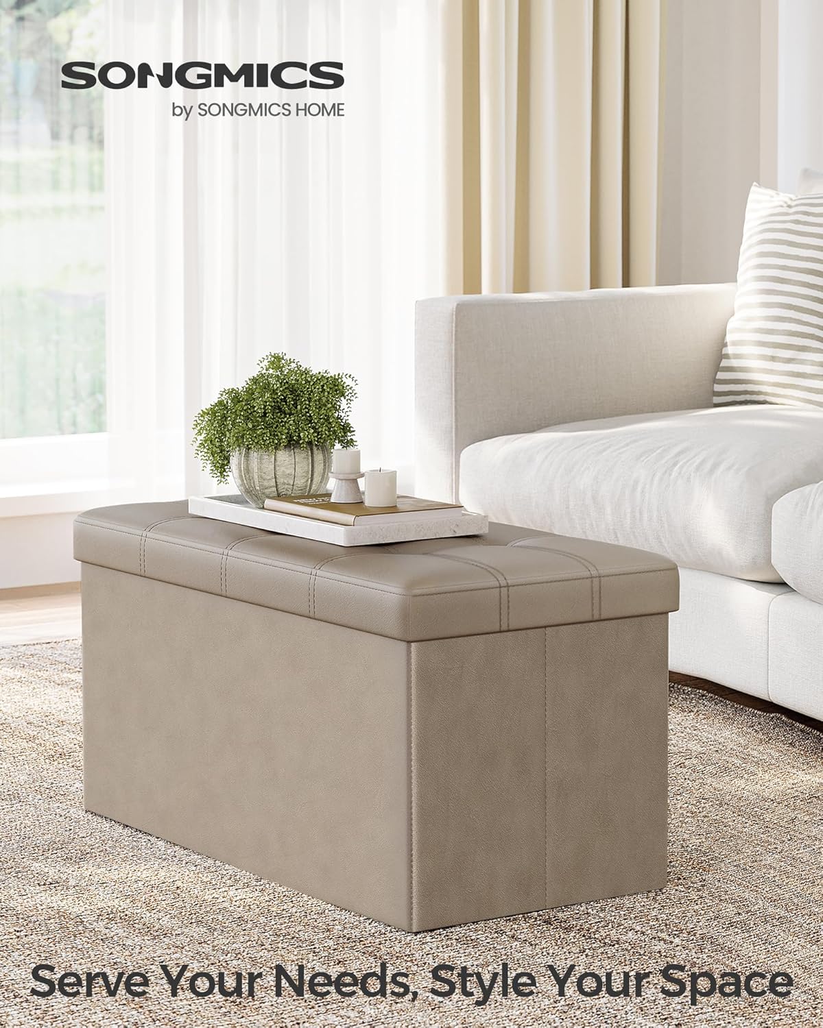 SONGMICS Mazie Collection - 30 Inches Folding Storage Ottoman Bench, Ottoman with Storage, Foot