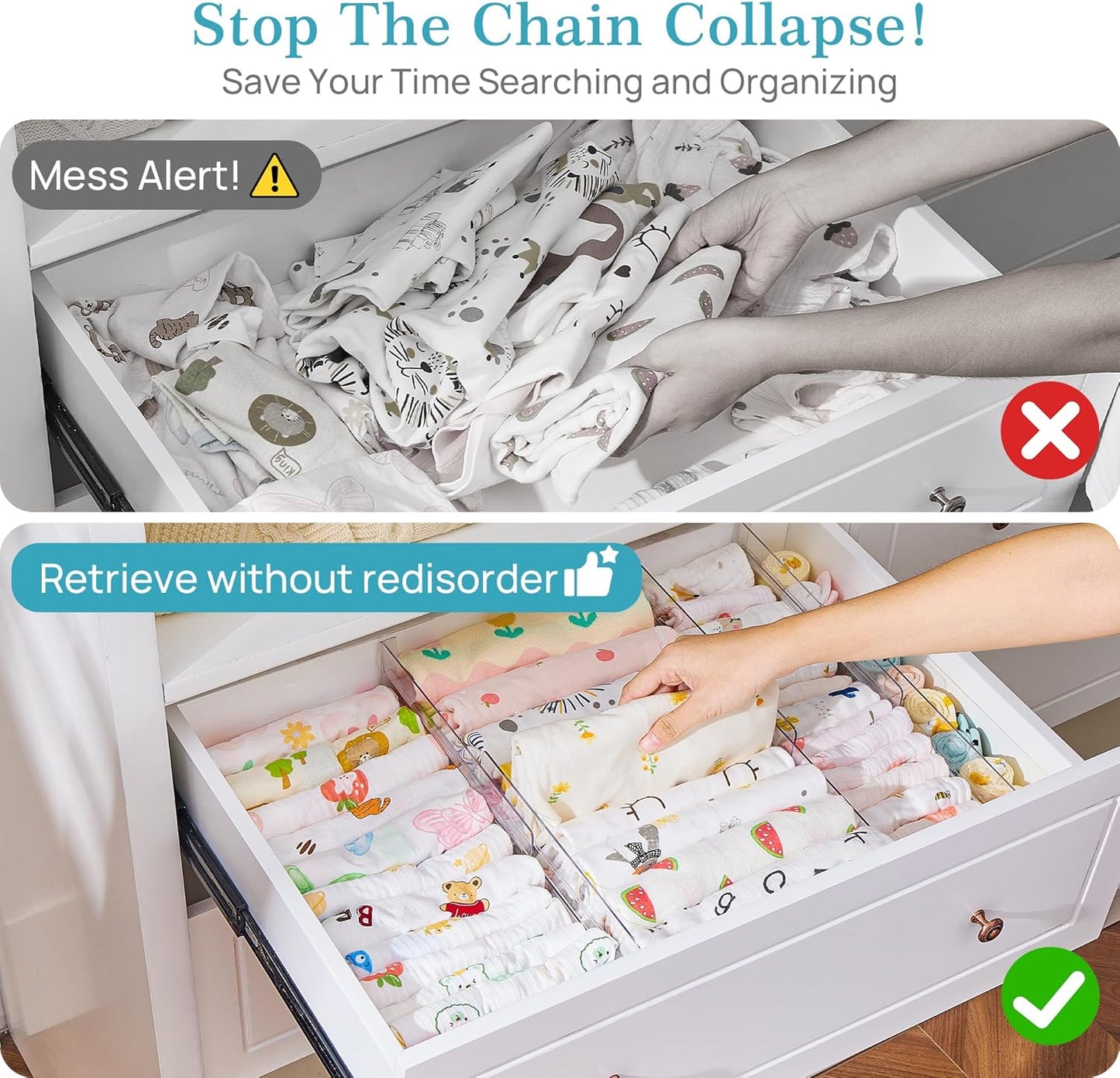 Vtopmart 14 Pack Drawer Dividers for Clothes, 4" High 10.2"-16.6" Adjustable Expandable Dresser