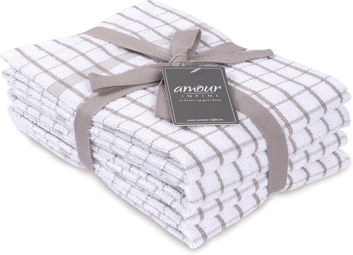 AMOUR INFINI Kitchen Towels Set of 4 - Highly Absorbent, Super Soft Terry Cotton 20x28 Inch Dish