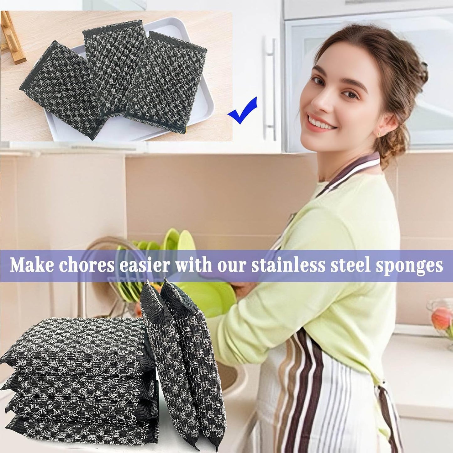 Steel Wool Scrubbers Dish Sponges Kitchen Scrubbing Pads Pot Scrubber for Kitchen Non Scratch, Soft