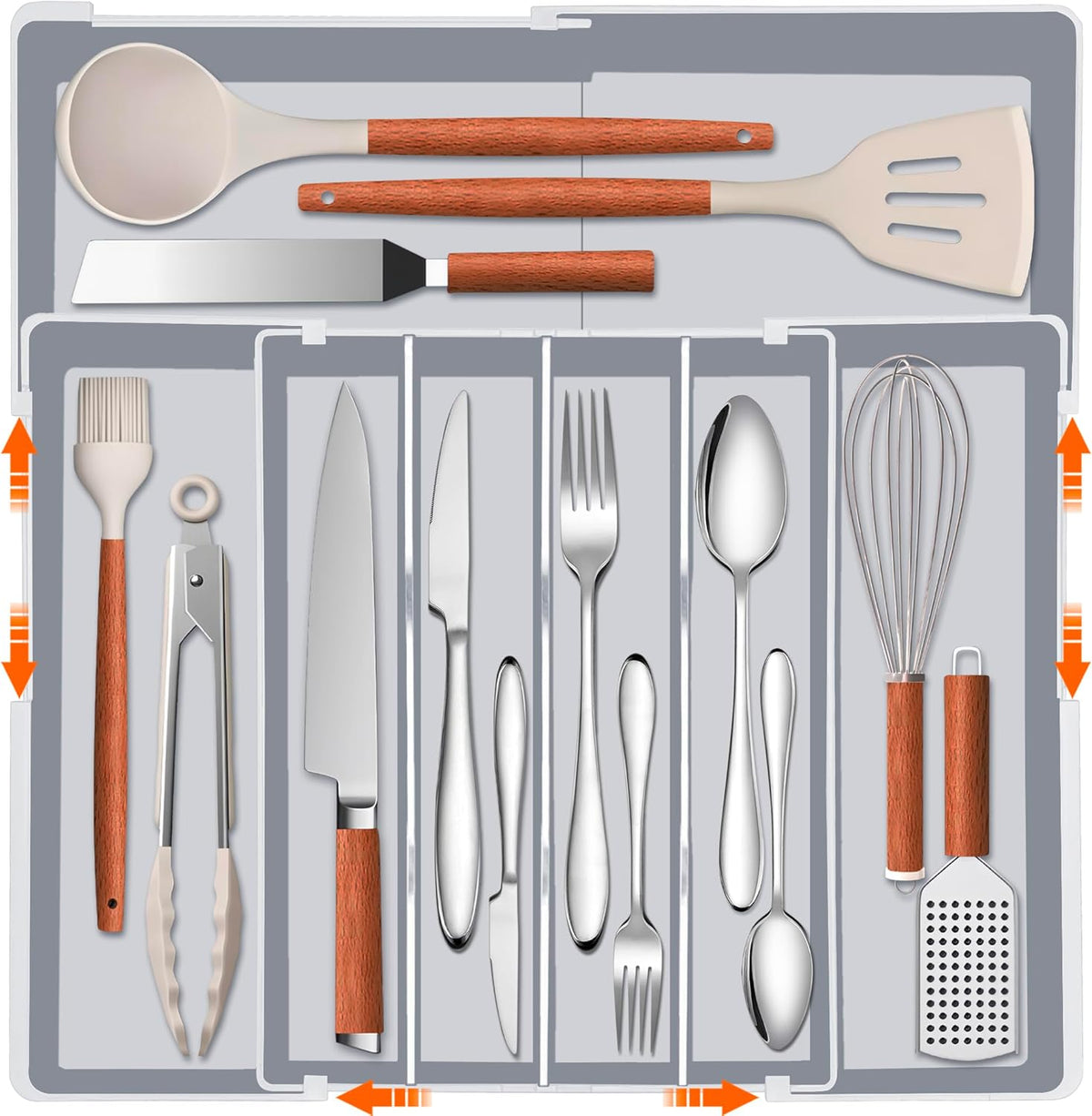 Expandable Large Silverware Organizer - BPA-Free Food-Safe Kitchen Utensil Drawer Organizer