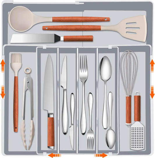Expandable Large Silverware Organizer - BPA-Free Food-Safe Kitchen Utensil Drawer Organizer