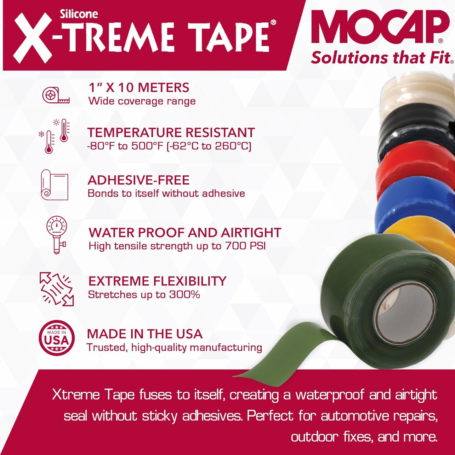 X-Treme Tape MOCAP Heavy Duty Electrical Tape, Self-Fusing Silicone Rubber, Waterproof & Insulating