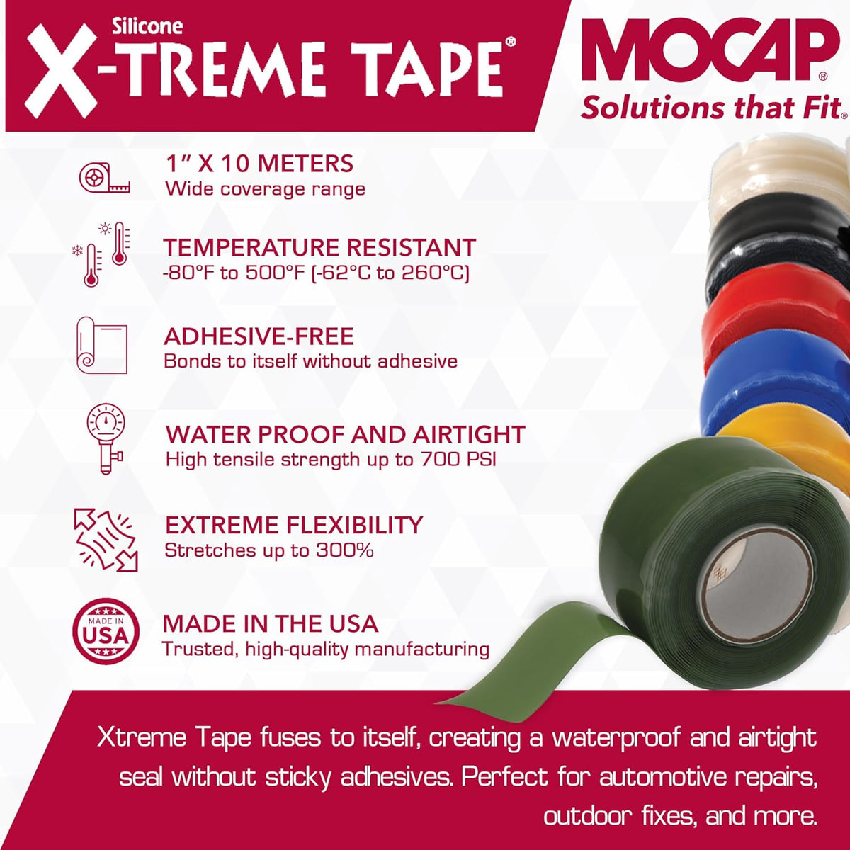 X-Treme Tape MOCAP Heavy Duty Electrical Tape, Self-Fusing Silicone Rubber, Waterproof & Insulating