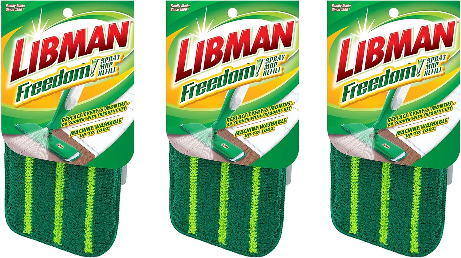TheLibmanCompany Libman Freedom Spray Mop Refills, Three Refills Green 3 Pack