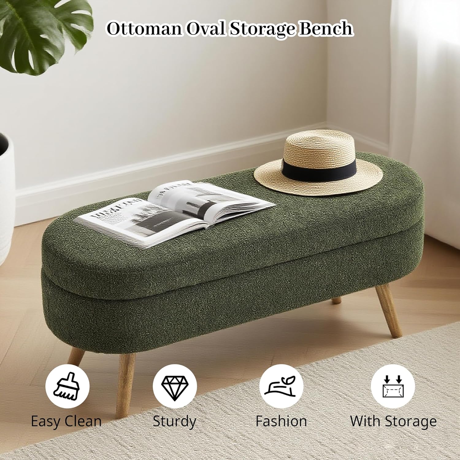 Storage Bench, 43" Storage Ottoman Bench, Shoe Storages Benches for Bedroom, Upholstered Entryway