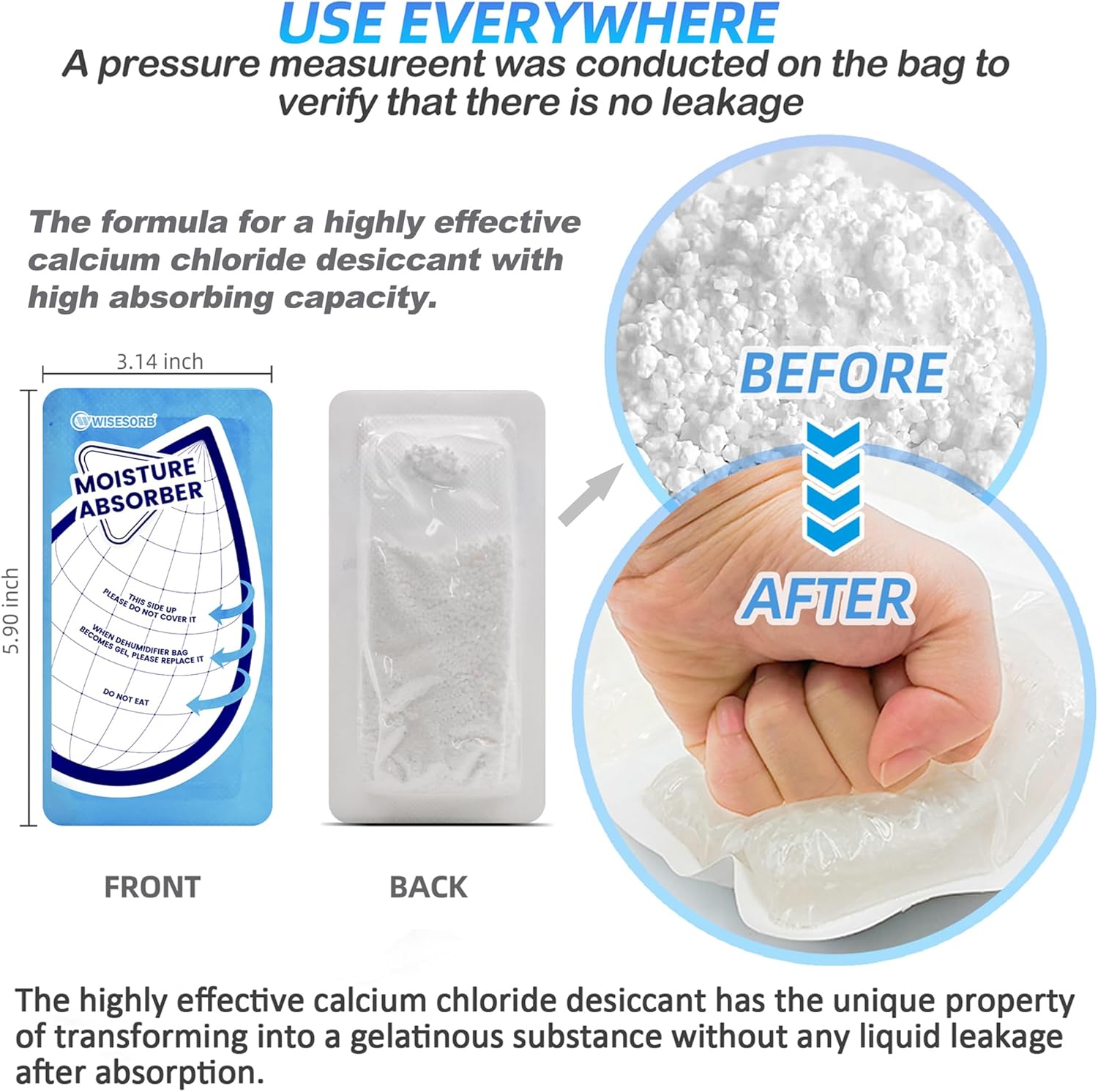 25 Gram 10 Packs Moisture Absorbers Packs, Leakproof Desiccant Dehumidifier Bags for Bathrooms