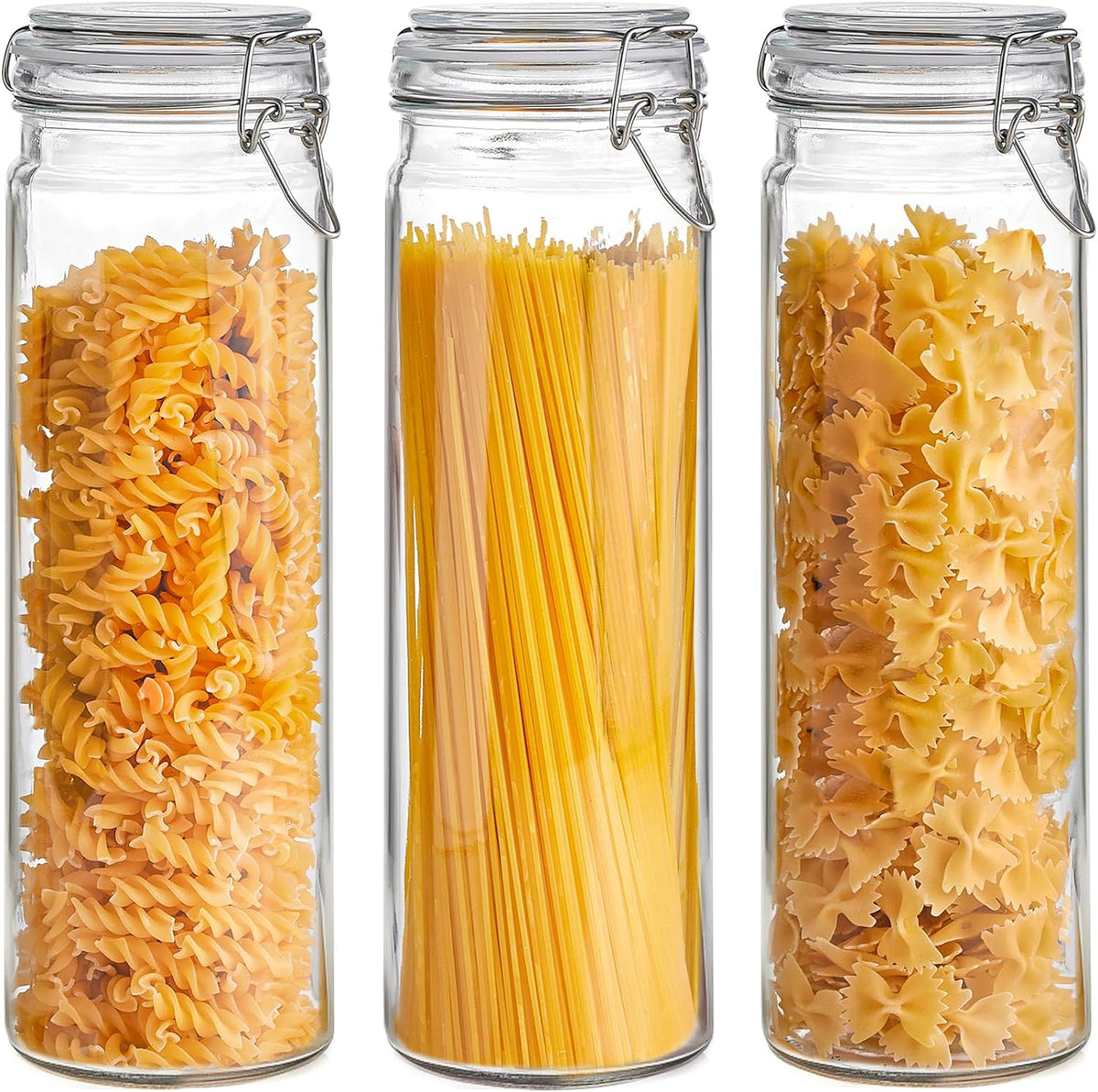 ComSaf 60oz Airtight Glass Jars Set of 3 with Lids Food Storage Jar Round - Tall Spaghetti