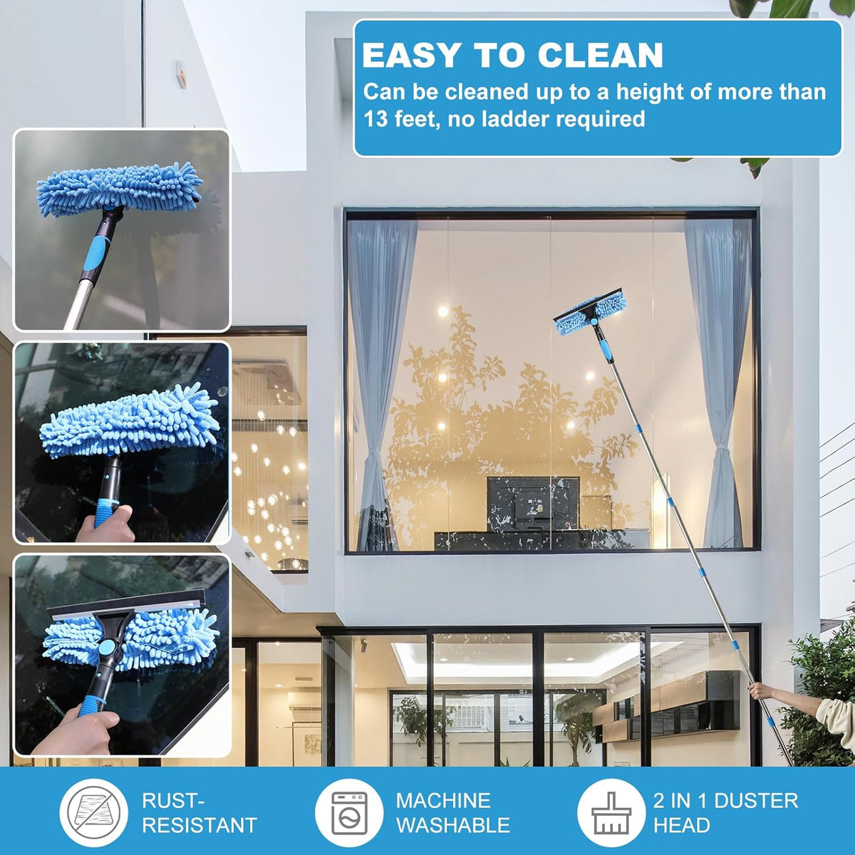 High Reach Duster Kit with14 ft Extension Pole High Ceiling Dusting and Window Cleaning Kit with