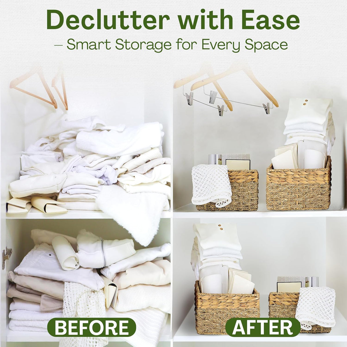 Small Wicker Baskets for Storage 2-Pack, Natural, Woven Baskets for Organizing Living Room, Pantry