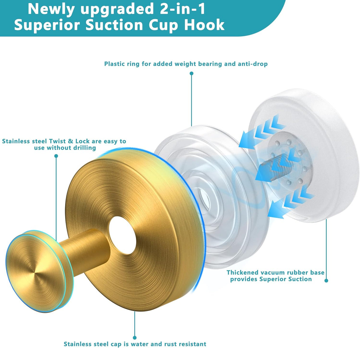 Suction Cup Hooks for Shower,Wreath Hanger for Front Door,Removable No Drill Waterproof Towel