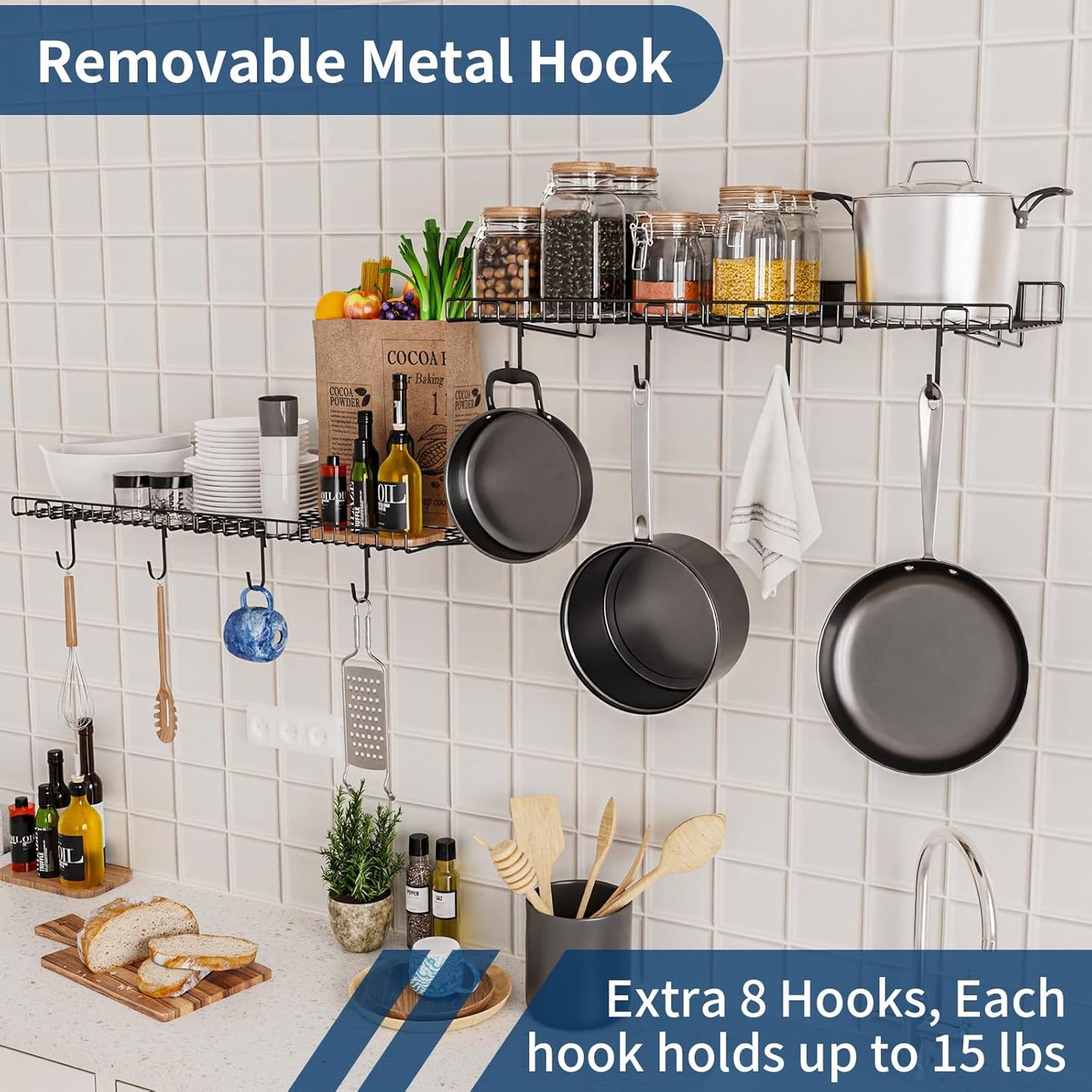4 Pack Garage Wall Shelf, Wall Mounted Storage Shelves, Heavy Duty Metal Shelves for Room Wall