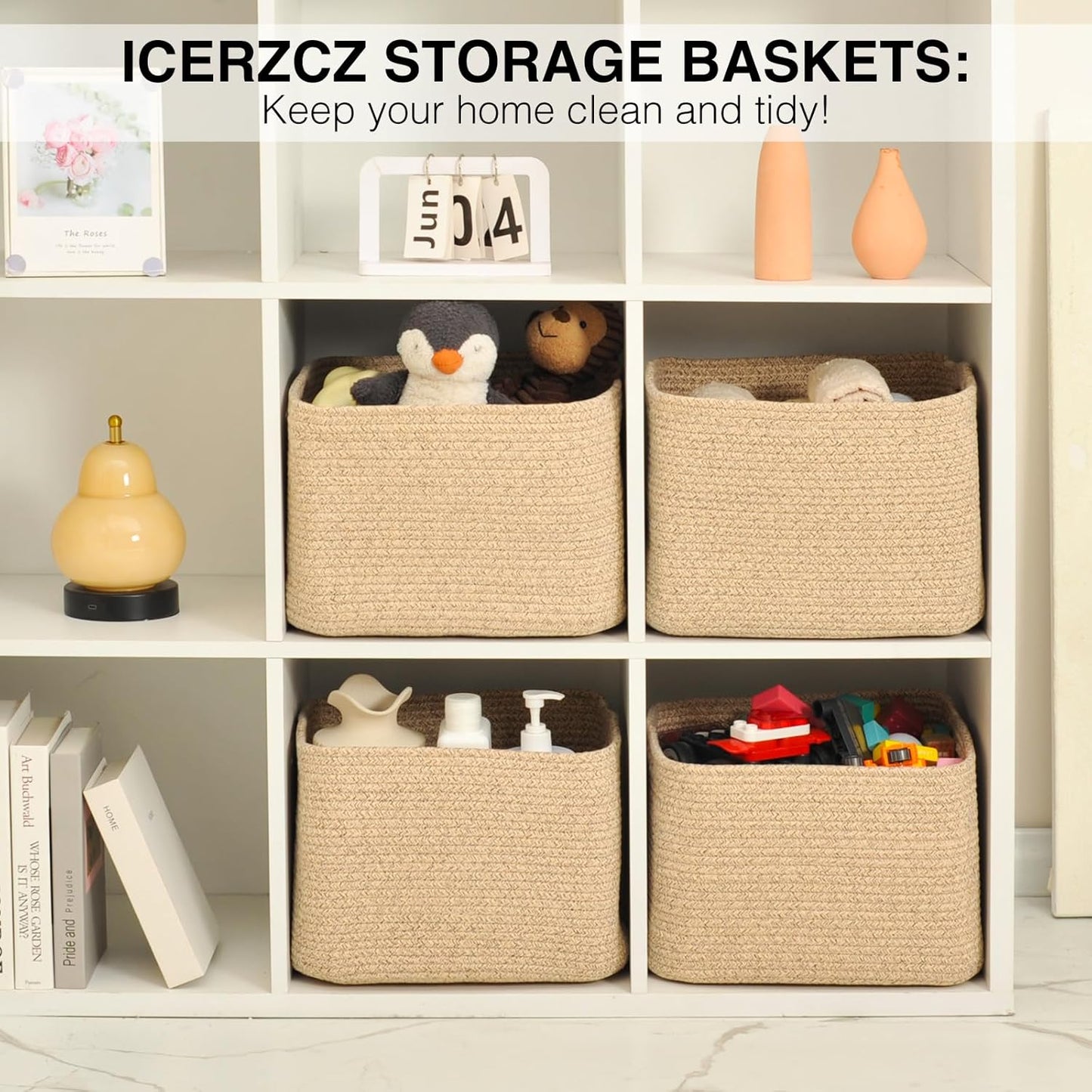 Storage Baskets for Organizing & Shelves, Woven Cotton Rope Organization Bins for Dog Toys