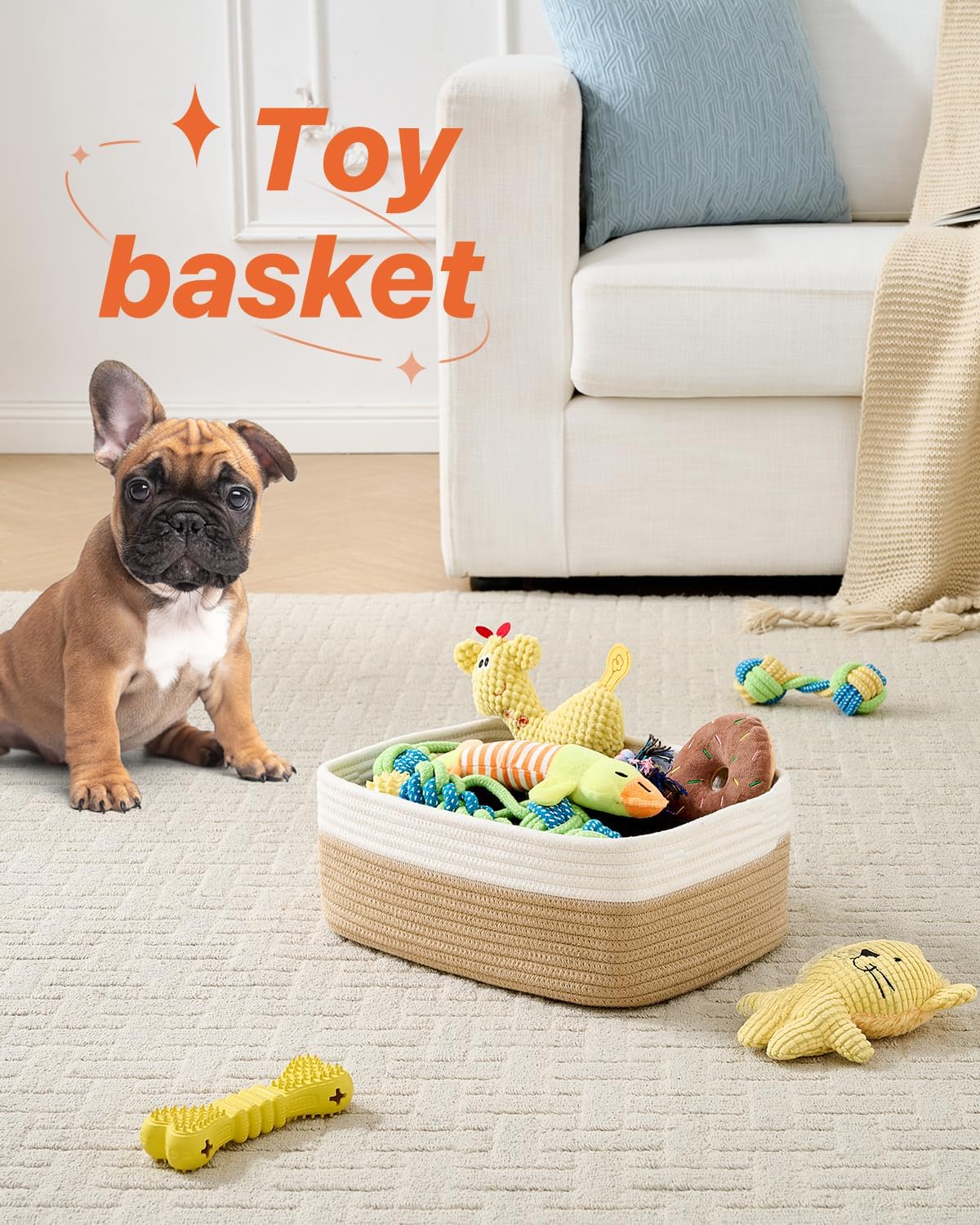 Small Woven Basket, 13.5 x 9.5 x 5 Inches, Storage Basket for Organizing, Cute Small Rope Shelf