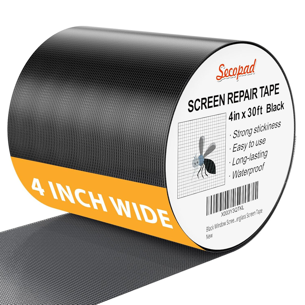 Black Window Screen Repair Kit, 4 in X 30 FT (360IN) Screen Repair Tape for Windows or Doors