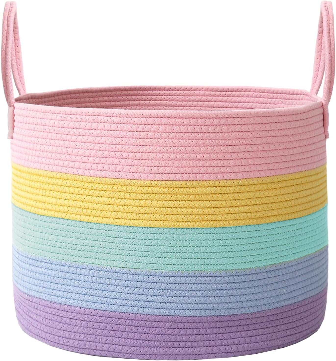Woven Blanket Basket,65L Large Rope Storage Bin with Handles, Organizer for Blankets Toys Book and