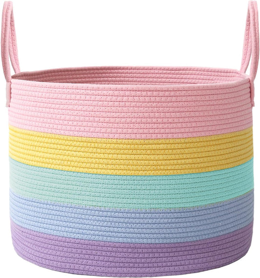 Woven Blanket Basket,115L Large Rope Storage Bin with Handles, Organizer for Blankets Toys Book and