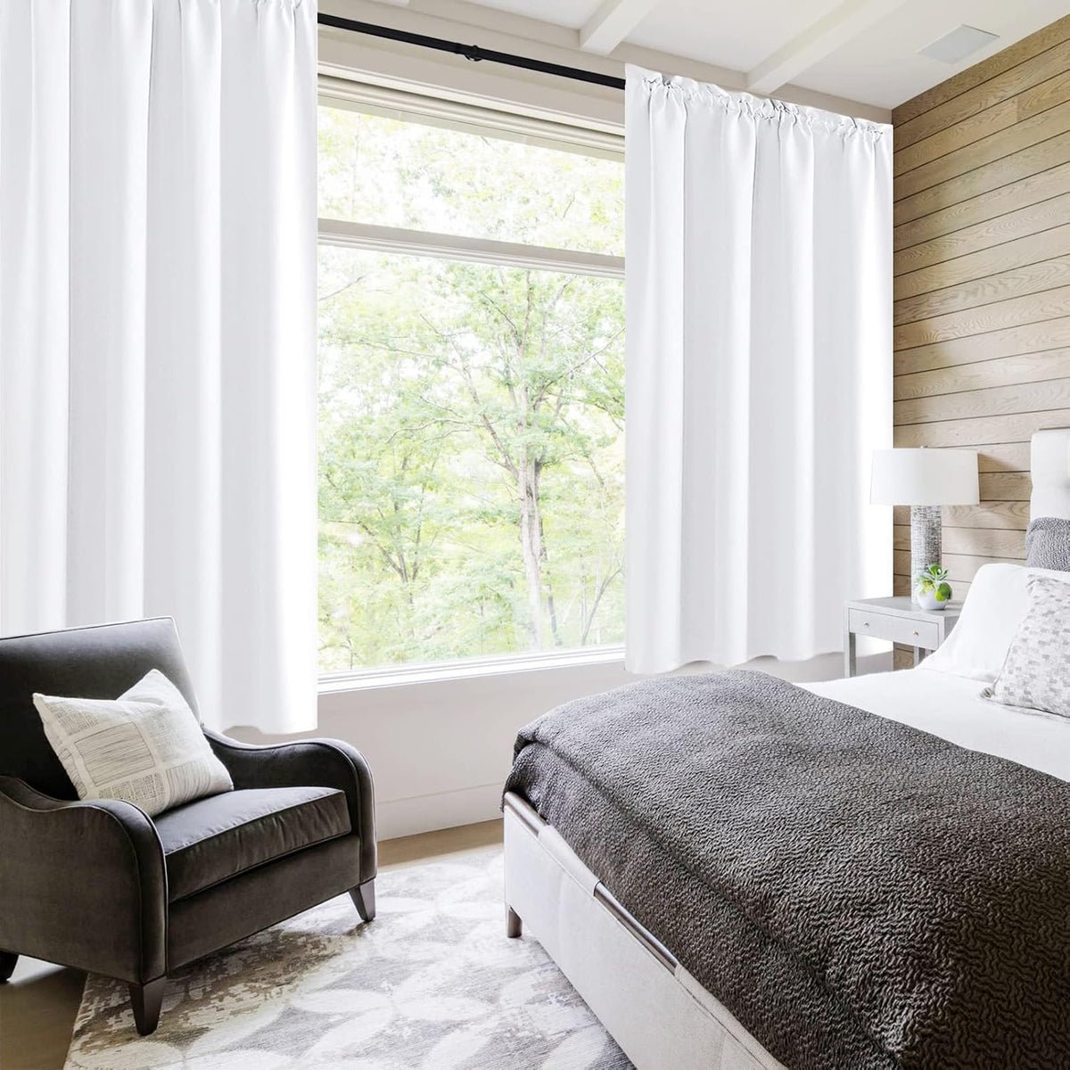 DWCN White Curtains for Living Room Thermal Insulated, 50% Light Blocking Curtains for Bedroom