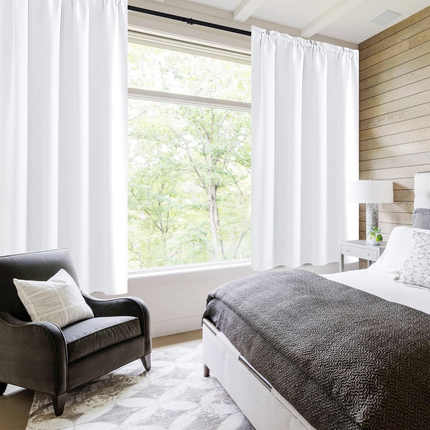 DWCN White Curtains for Living Room Thermal Insulated, 50% Light Blocking Curtains for Bedroom