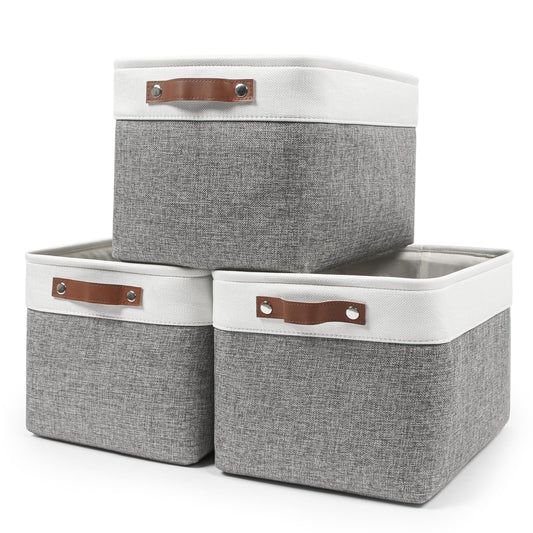 Bagnizer Storage Bins Large Fabric Storage Baskets for Shelves 3 Pack, 5Inches, Grey