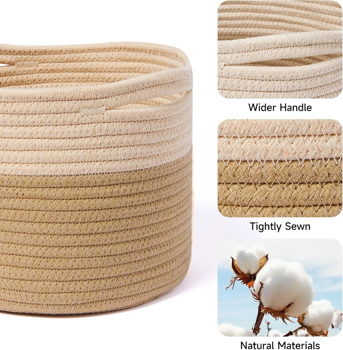 Small Basket for Organizing | Cube Shelf Closet Storage Baskets | 9.7×9.7×7.1” | Woven Rope Gift