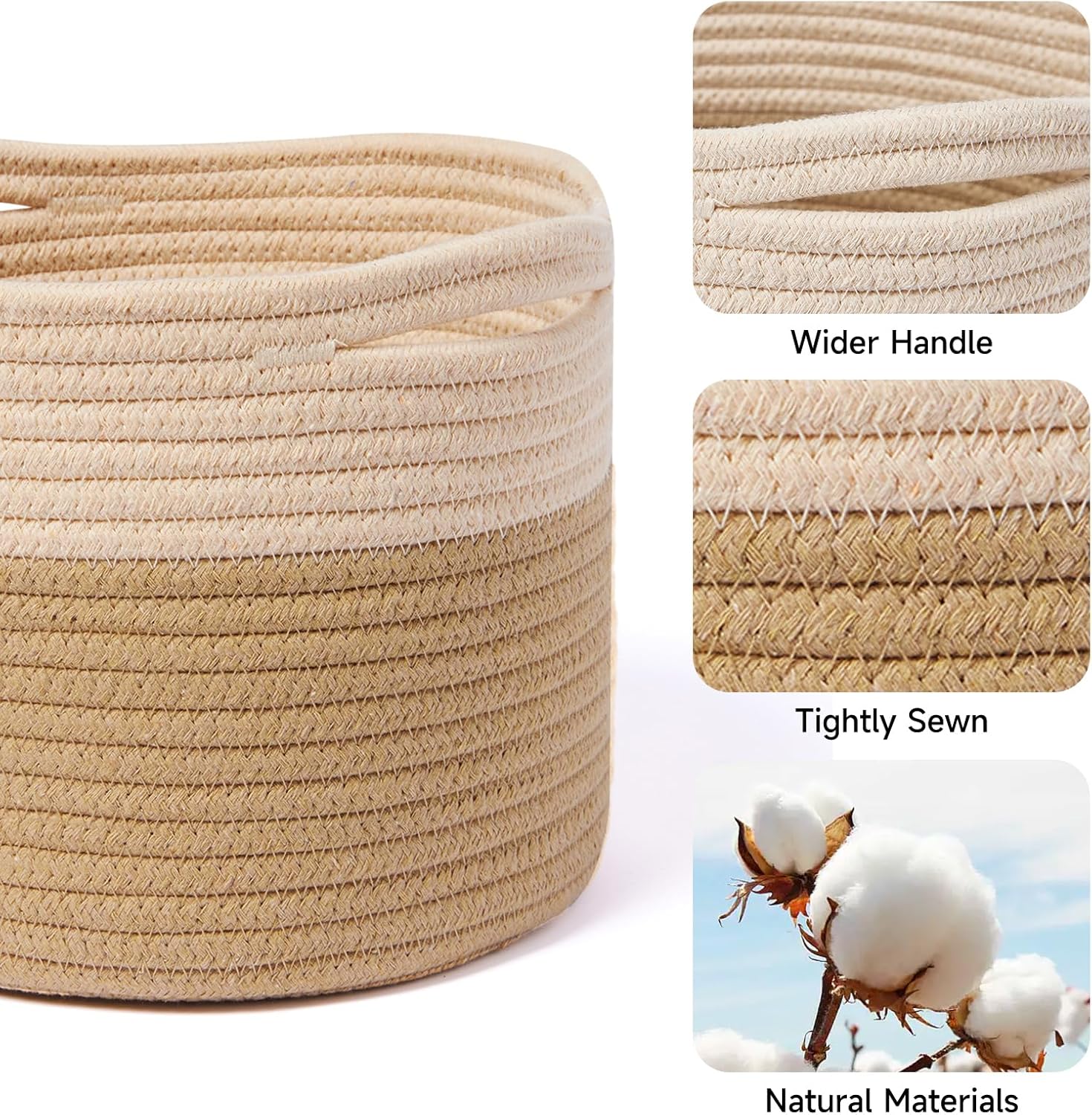 Small Basket for Organizing | Cube Shelf Closet Storage Baskets | 9.7×9.7×7.1” | Woven Rope Gift