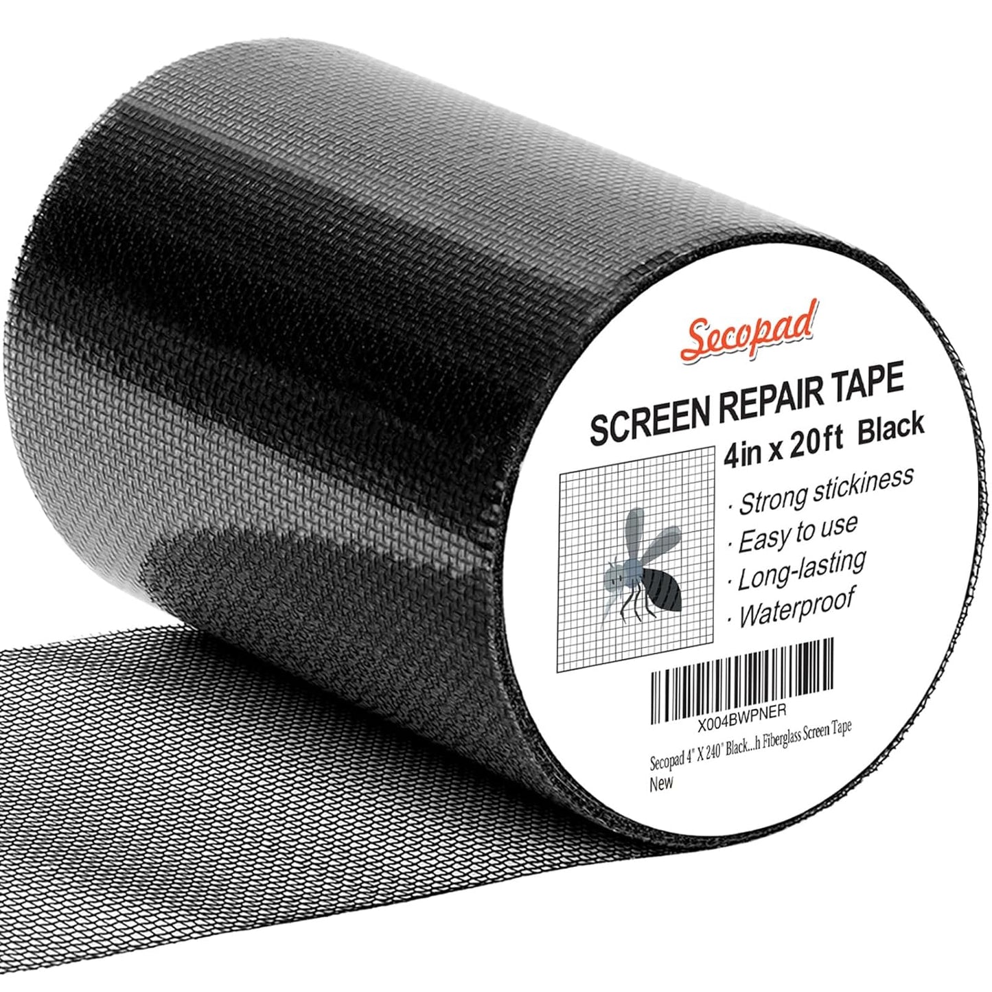 Black Window Screen Repair Tape, 4 in X 20 FT (240IN) Kit for Windows or Doors, Strong Adhesive
