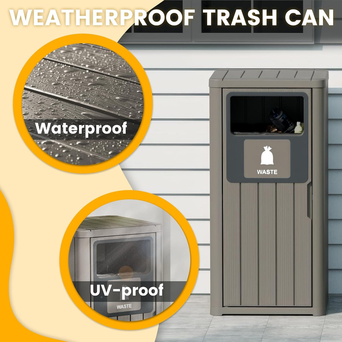Outdoor Trash Can Waterproof Resin Garbage Can with Garbage Labels Outdoor Trash Bin for Patio