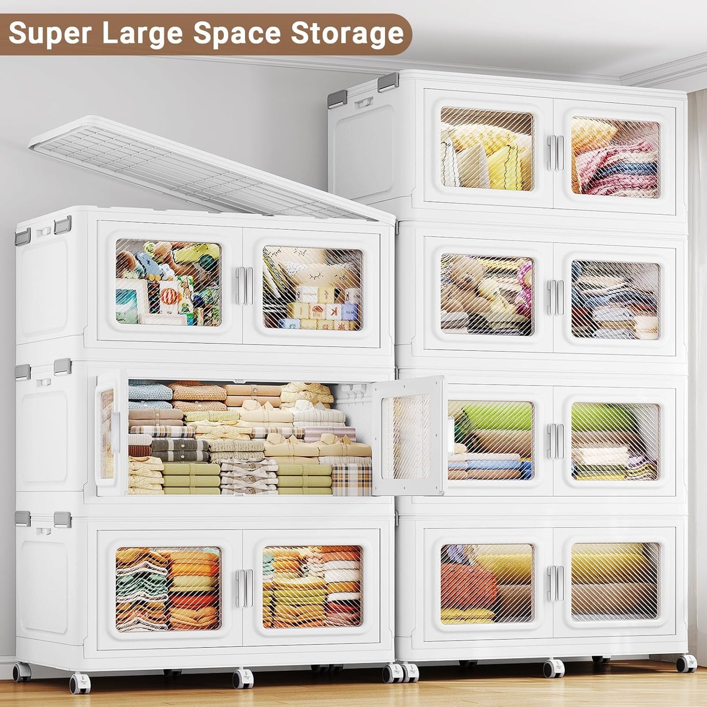 BROVIEW 880 Qt Stackable Storage Bin with Lids, 220Gal Extra Large Collapsible Storage Boxes