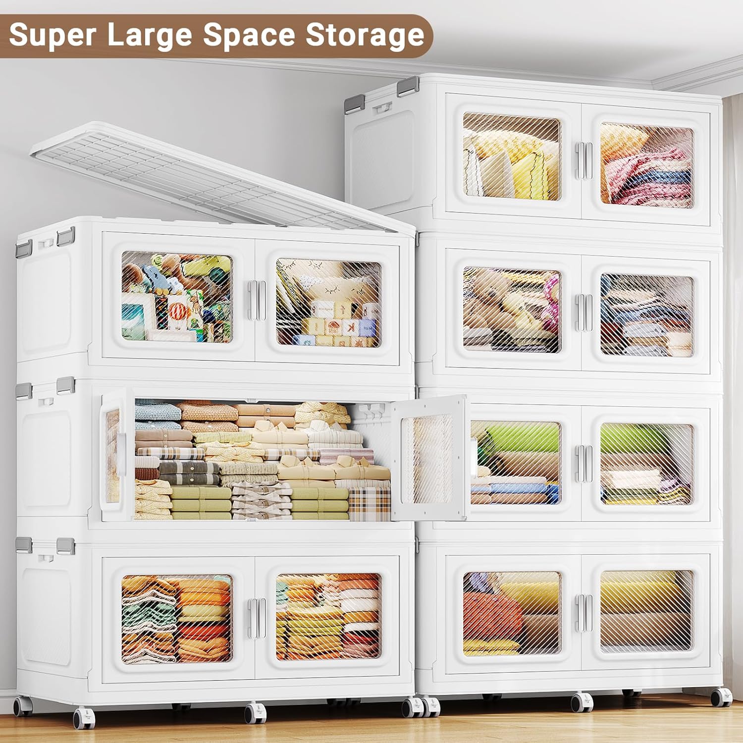 BROVIEW 880 Qt Stackable Storage Bin with Lids, 220Gal Extra Large Collapsible Storage Boxes