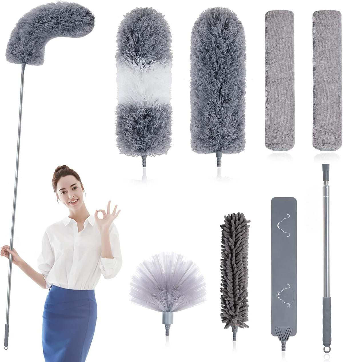 BOOMJOY Microfiber Feather Duster 7PCS, Bendable Dusters with 100 inches Extension Pole for