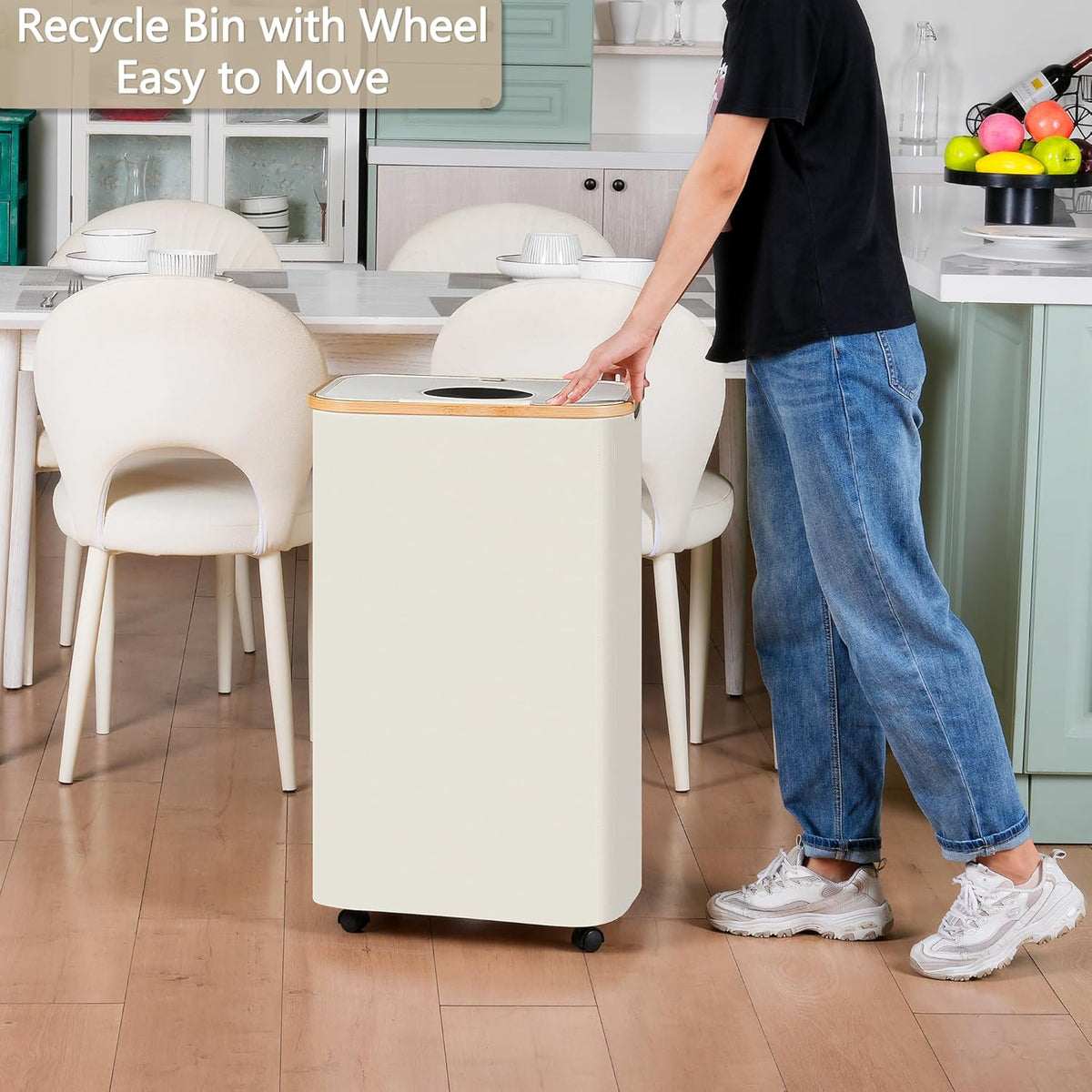 efluky Recycle Bins for Kitchen 100L (26 Gallon), Recycling Bin with Wheels and 2 Removeable and