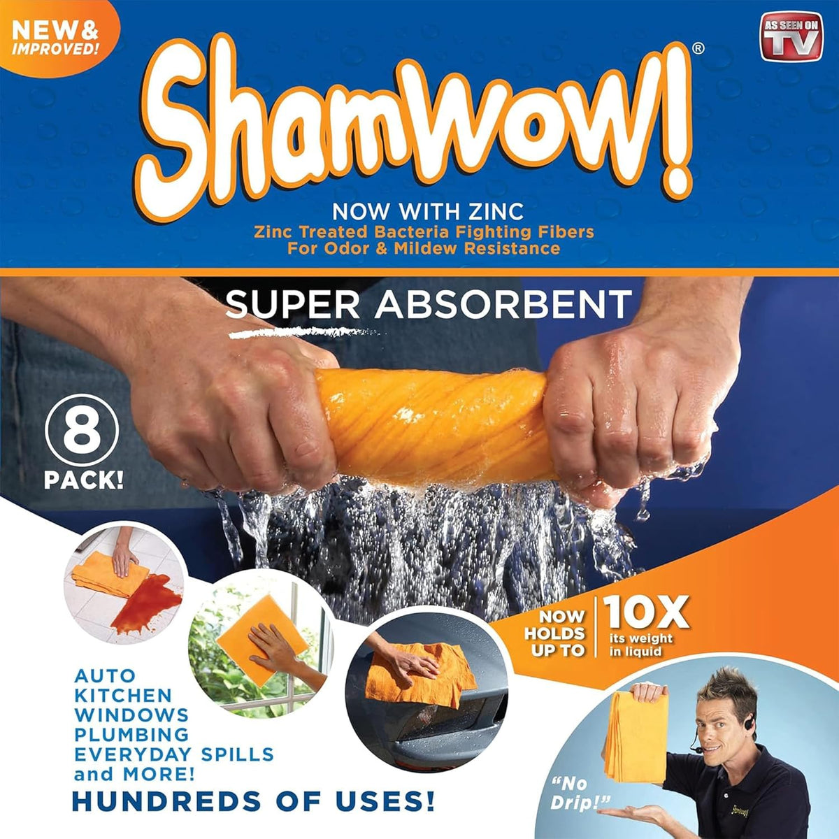 Original Shamwow - Super Absorbent Multi-Purpose Cleaning Shammy Chamois Towel Cloth - Holds 10X