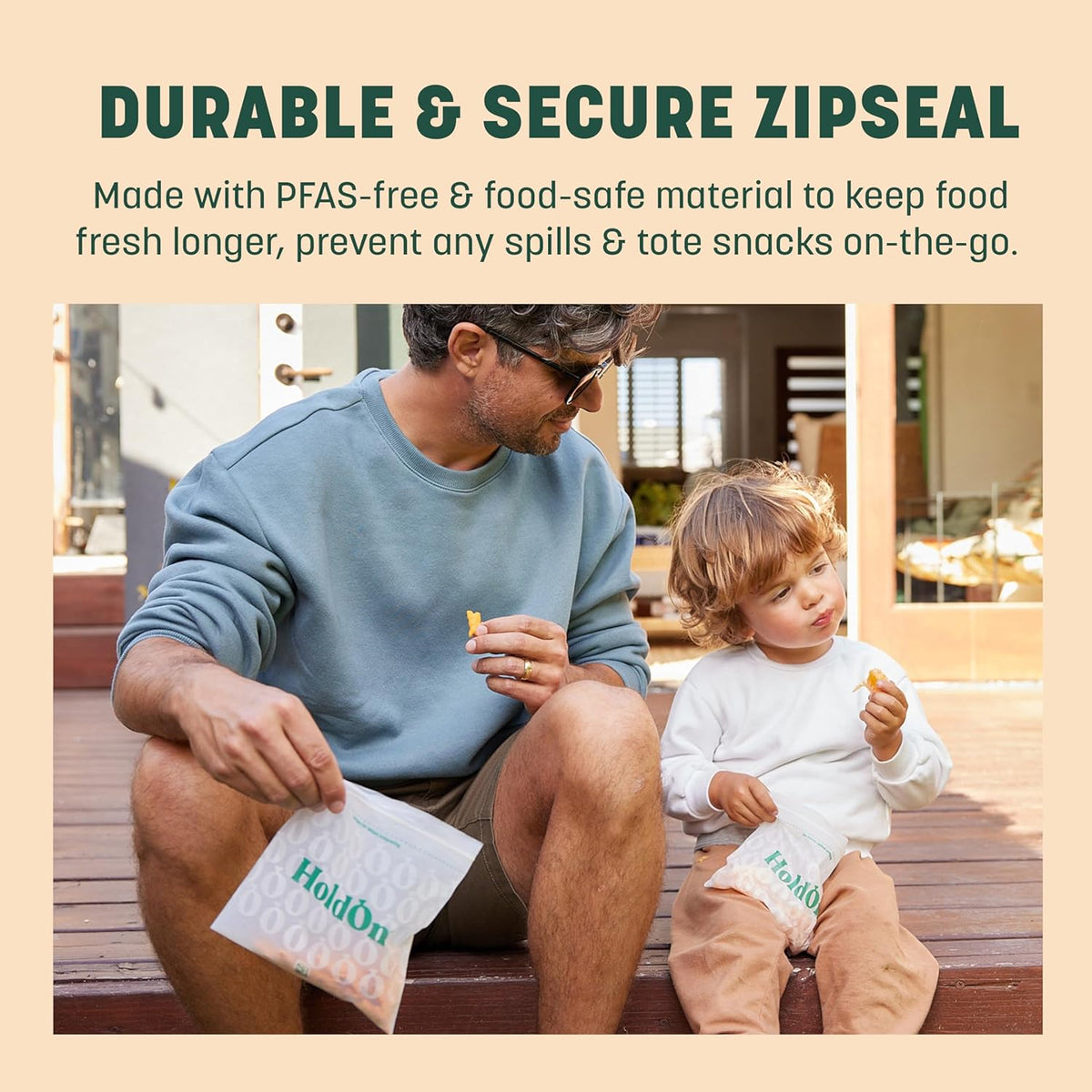 HoldOn Zipseal Sandwich Bags – Compostable, PFOA-Free, BPA-Free, Food-Safe Zip Seal Food Storage